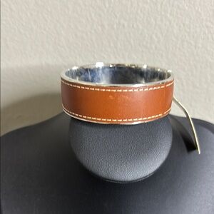 Ralph Lauren Brown Leather Silver Tone Bangle Bracelet